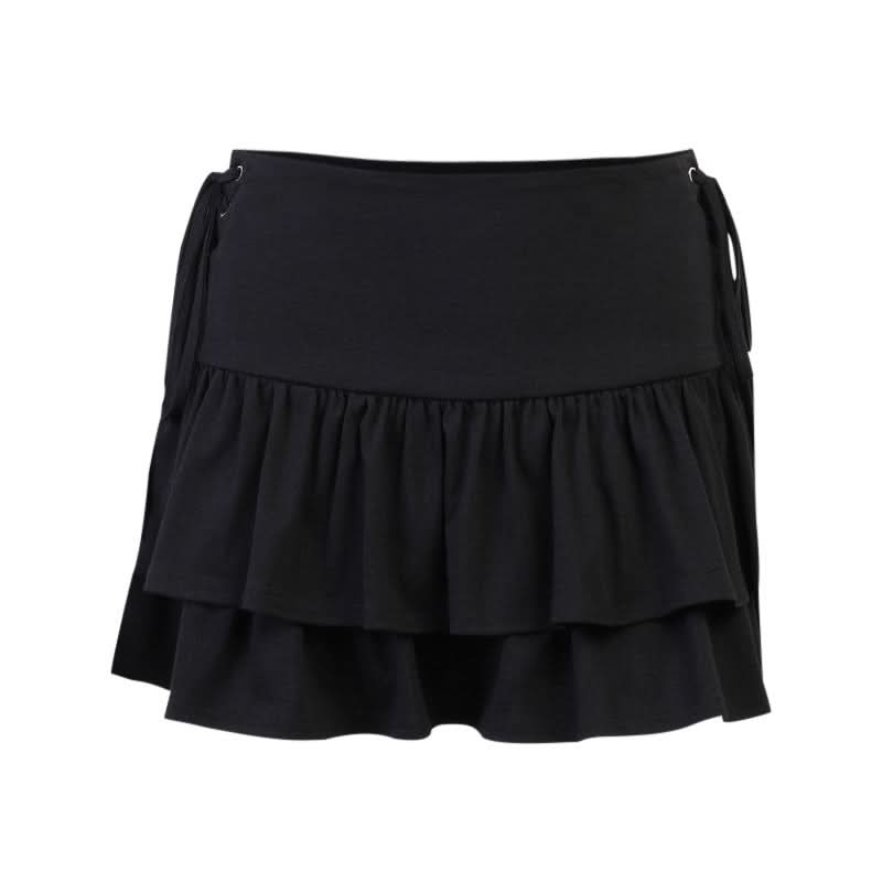 Ruffle lace up solid mini skirt