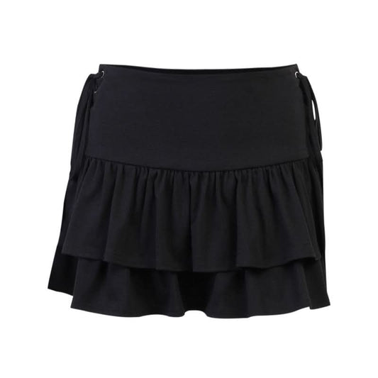 Ruffle lace up solid mini skirt
