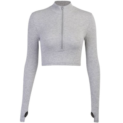 Long sleeve high neck zip-up crop top