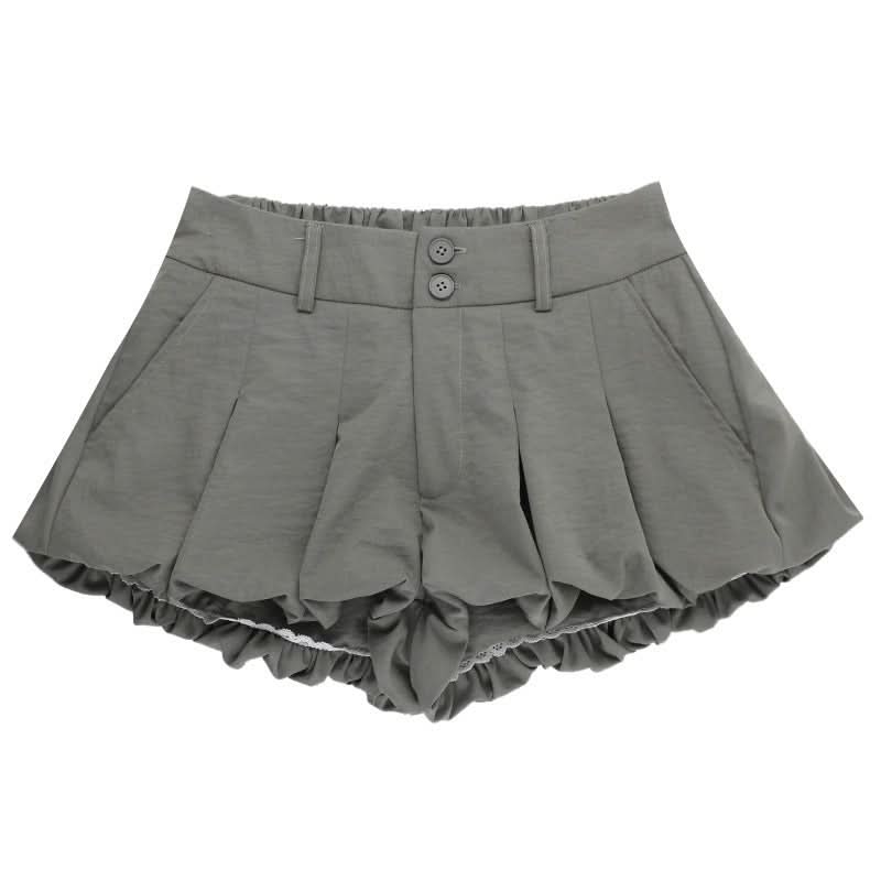 Lace hem button ruched zip-up short pant