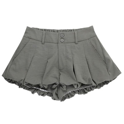 Lace hem button ruched zip-up short pant