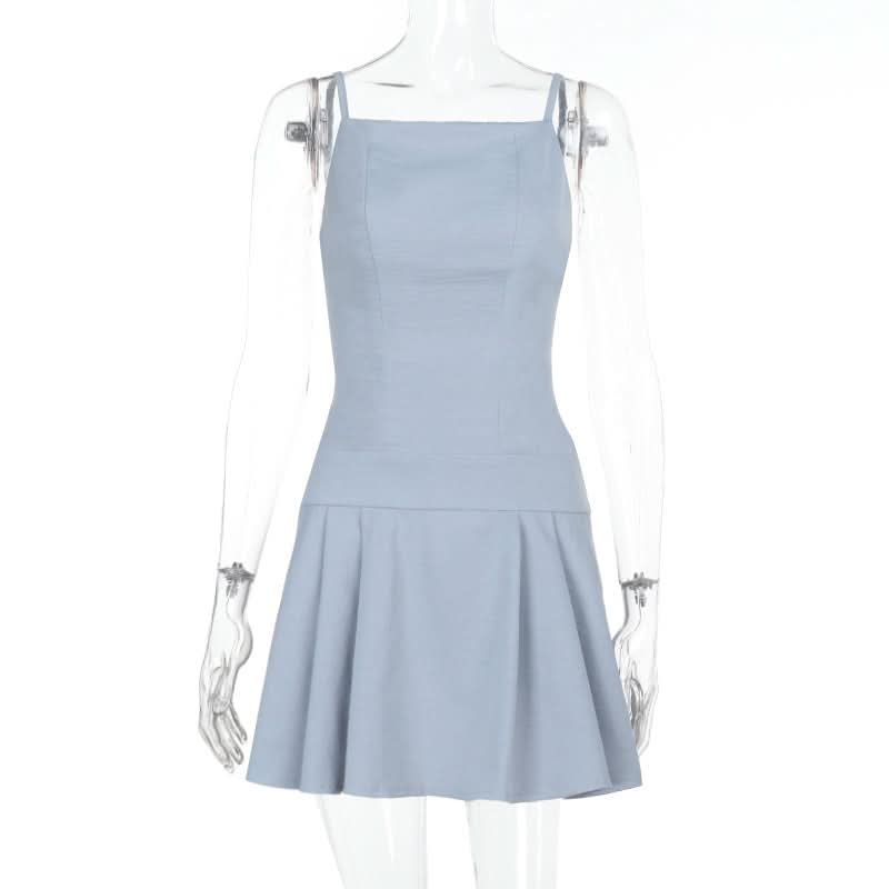Pleated backless cami mini dress