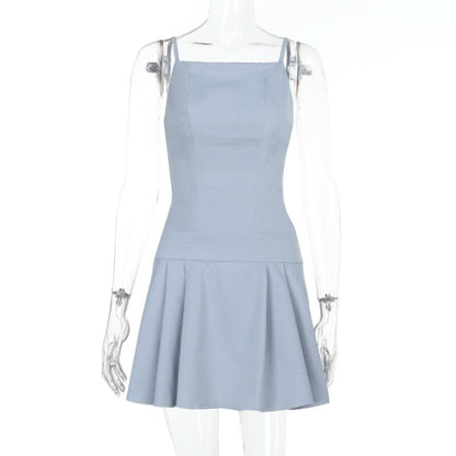 Pleated backless cami mini dress