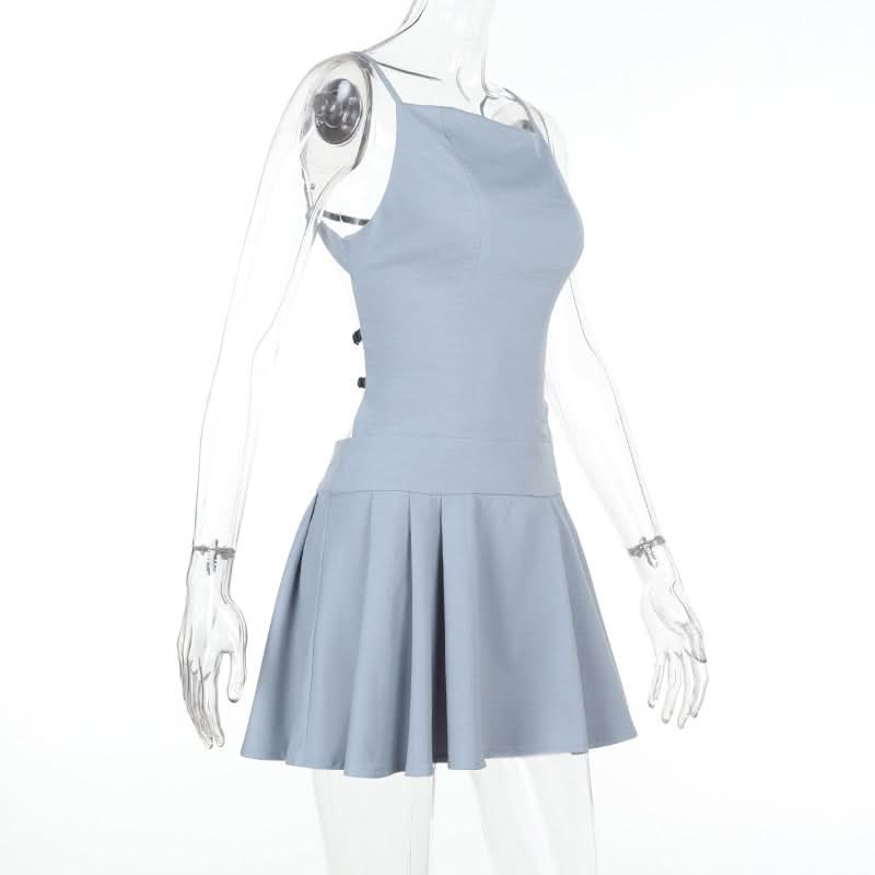 Pleated backless cami mini dress