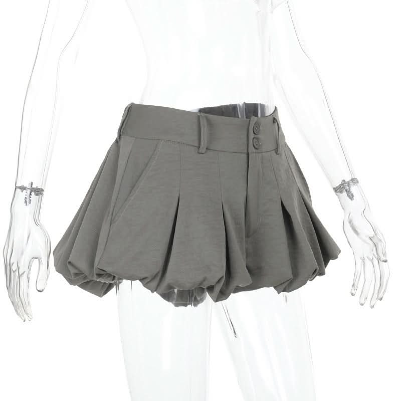 Lace hem button ruched zip-up short pant