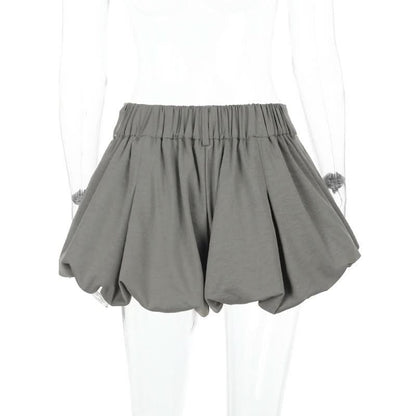 Lace hem button ruched zip-up short pant
