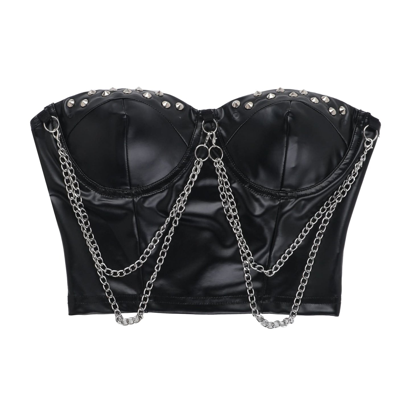 PU leather metal chain zip-up rivet tube top