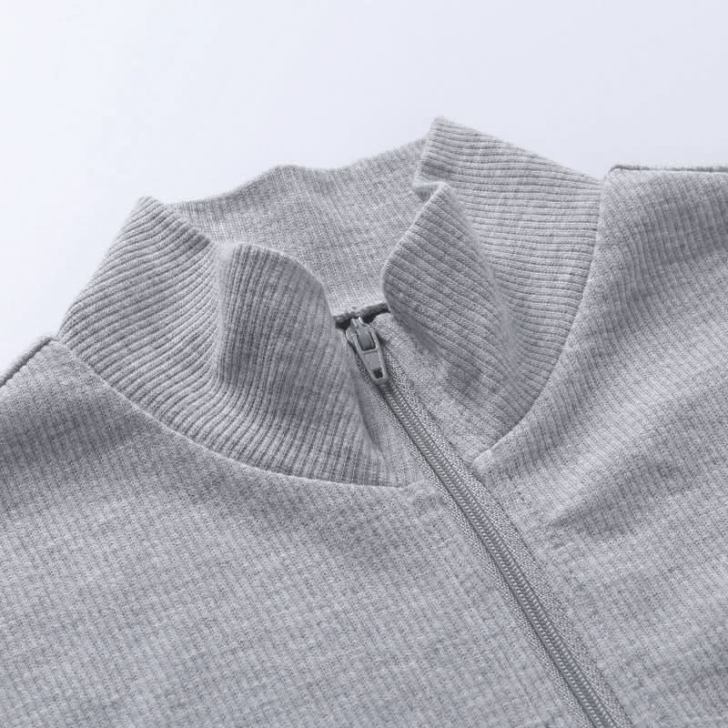 Long sleeve high neck zip-up crop top