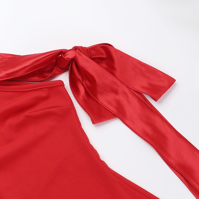 One shoulder slit solid maxi dress