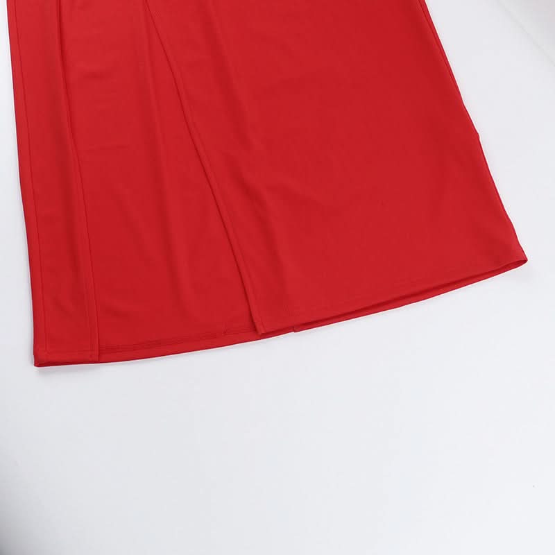 One shoulder slit solid maxi dress