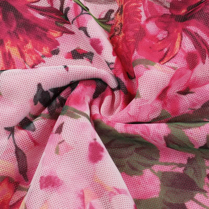 Flower print mesh corss back cami maxi dress