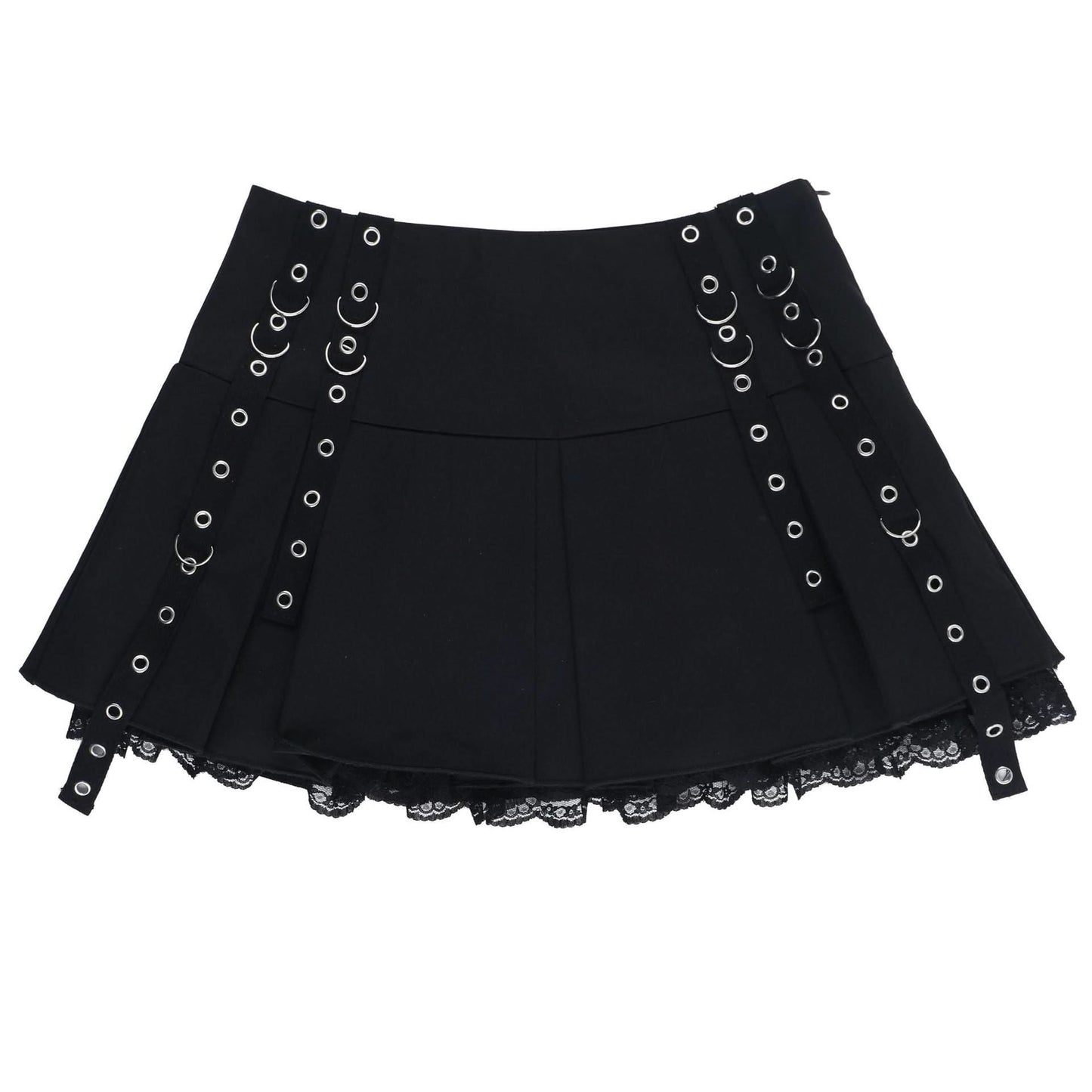 Pleated lace hem mini skirt