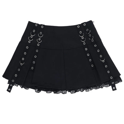 Pleated lace hem mini skirt