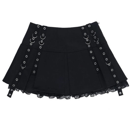 Pleated lace hem mini skirt