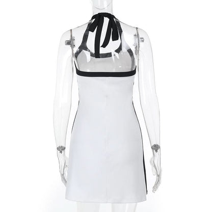 Halter backless self tie mini dress