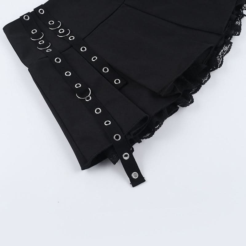 Pleated lace hem mini skirt