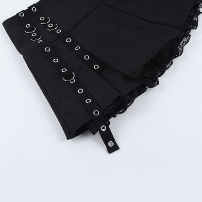 Pleated lace hem mini skirt