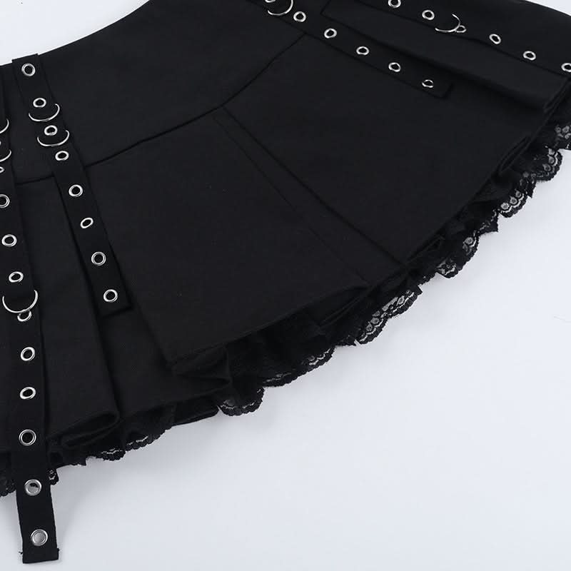 Pleated lace hem mini skirt