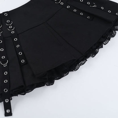 Pleated lace hem mini skirt