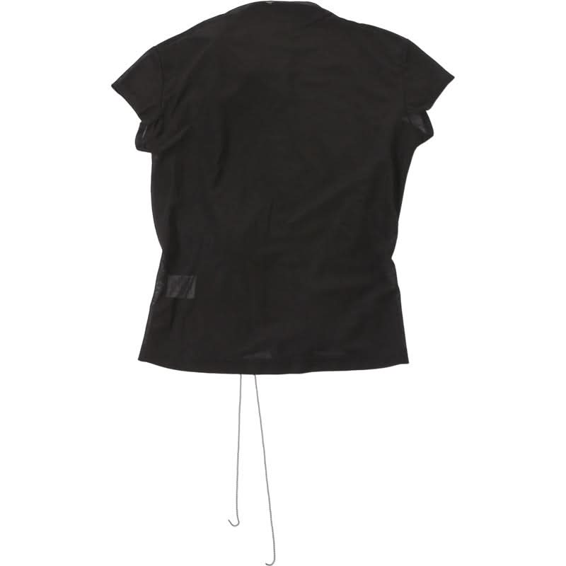 High neck short sleeve flower applique button top