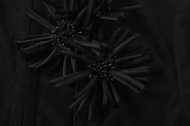 High neck short sleeve flower applique button top
