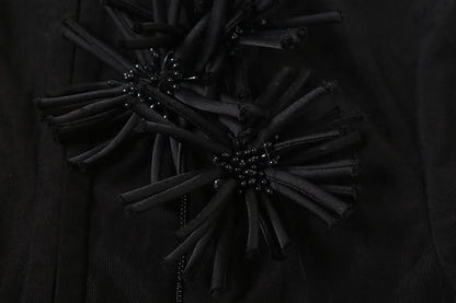 High neck short sleeve flower applique button top