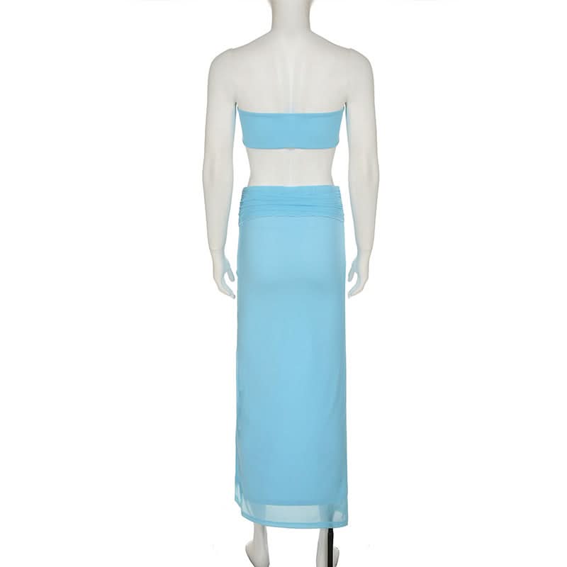 Hollow out high slit mesh tube cut out maxi dress