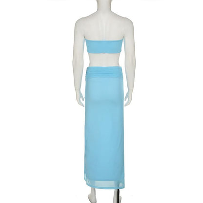 Hollow out high slit mesh tube cut out maxi dress