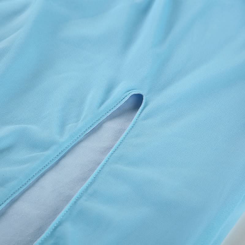 Hollow out high slit mesh tube cut out maxi dress