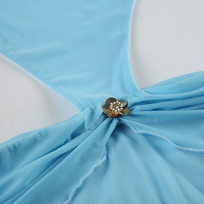 Hollow out high slit mesh tube cut out maxi dress