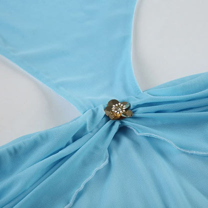 Hollow out high slit mesh tube cut out maxi dress