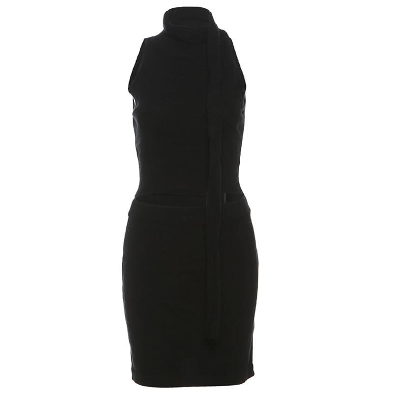 Crewneck sleeveless solid mini skirt set