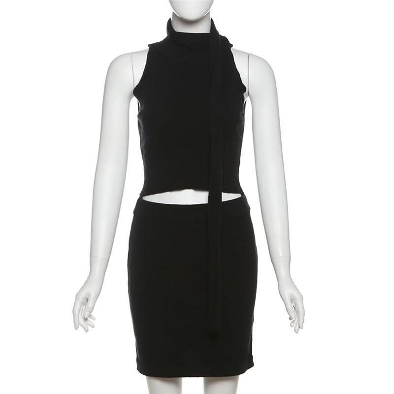 Crewneck sleeveless solid mini skirt set