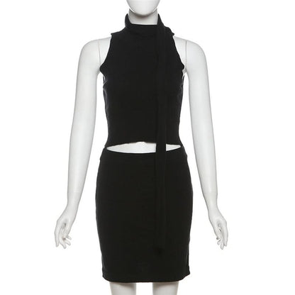 Crewneck sleeveless solid mini skirt set