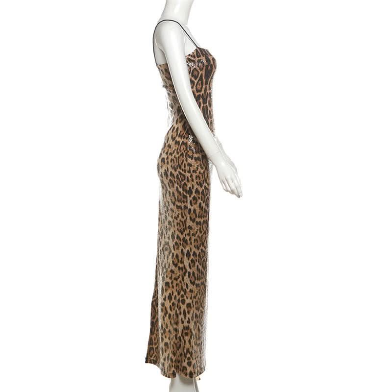 Leopard print square neck glitter cami maxi dress
