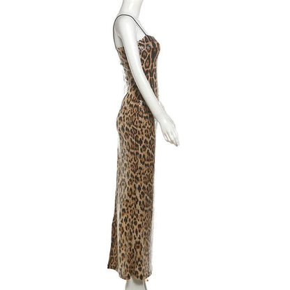 Leopard print square neck glitter cami maxi dress