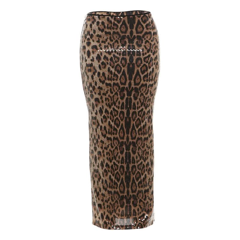 Leopard print glitter contrast maxi skirt