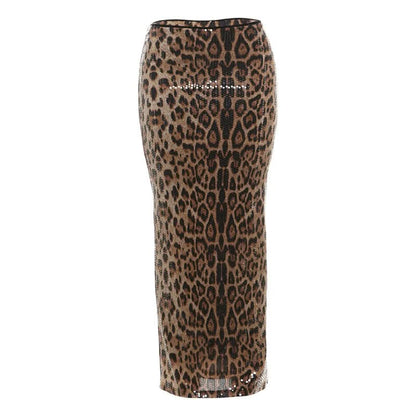 Leopard print glitter contrast maxi skirt