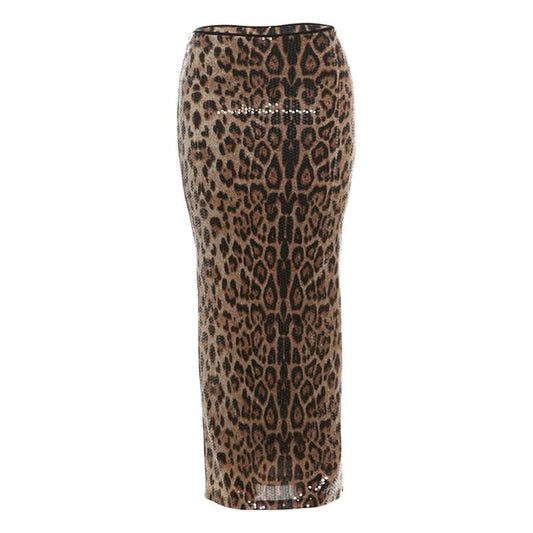 Leopard print glitter contrast maxi skirt