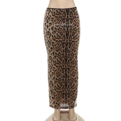 Leopard print glitter contrast maxi skirt