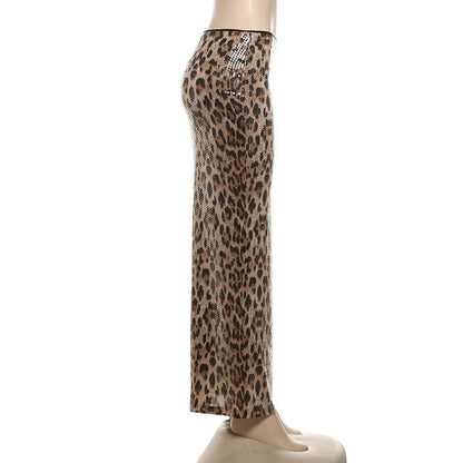 Leopard print glitter contrast maxi skirt