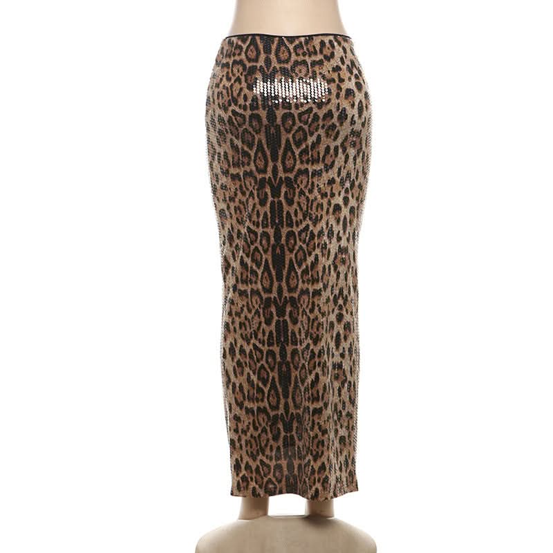 Leopard print glitter contrast maxi skirt