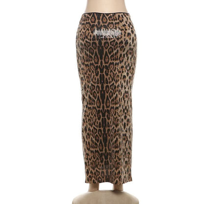 Leopard print glitter contrast maxi skirt