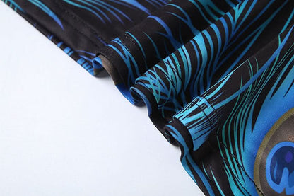 Backless feather print contrast tube mini dress