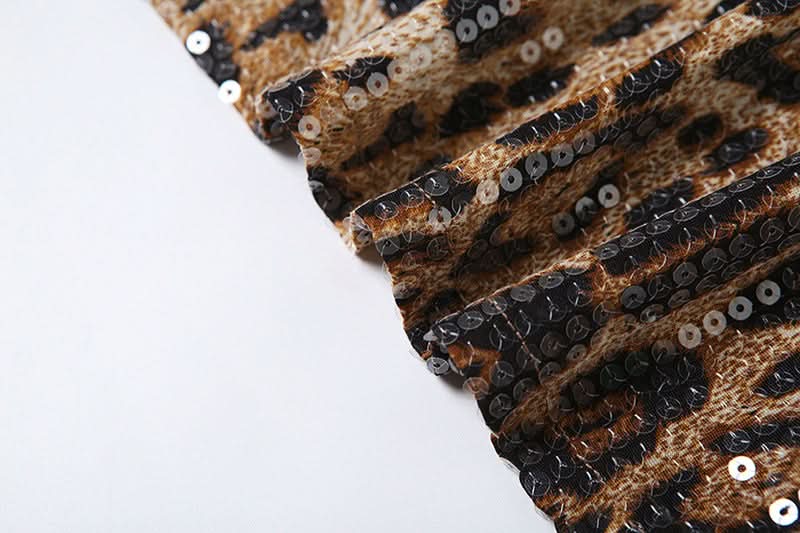 Glitter leopard print lace hem crewneck top