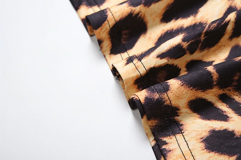 Leopard print halter deep v neck slit maxi dress