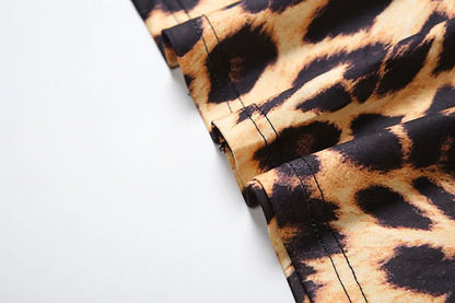 Leopard print halter deep v neck slit maxi dress