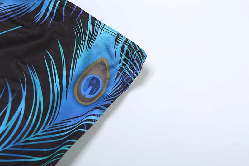 Backless feather print contrast tube mini dress