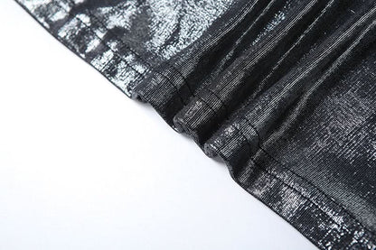 Cowl neck self tie metallic solid maxi dress