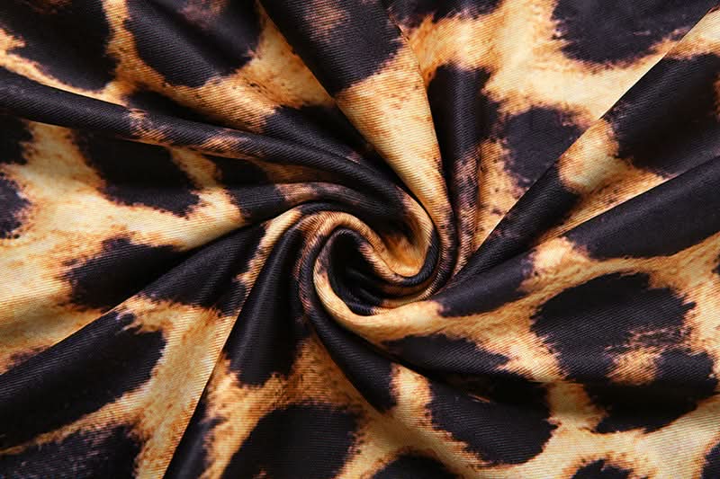 Leopard print halter deep v neck slit maxi dress